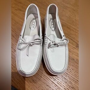 Tod's Womens Leather Gommino Driving Slip On Loafers White Off White 39.5